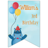 Schattigee Cartoon Hippo Vieren Verjaardag Vlaggetjes (Eerste vlag)