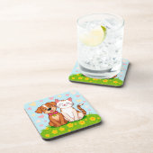 Schattigee Cartoon Hond en Kat Samen Zitten Bier Onderzetter (Rechterzijde)