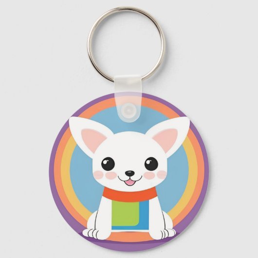 Schattigee cartoon hond illustratie sleutelhanger (Voorkant)