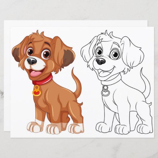 Schattigee Cartoon hond kleurplaat (Voorkant / Achterkant)