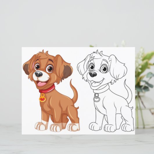 Schattigee Cartoon hond kleurplaat (Staand voorkant)