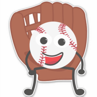 Schattigee Cartoon Honkbal en Handschoen Sticker