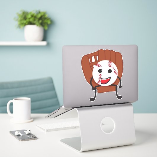 Schattigee Cartoon Honkbal en Handschoen Sticker (Laptop op bureau)