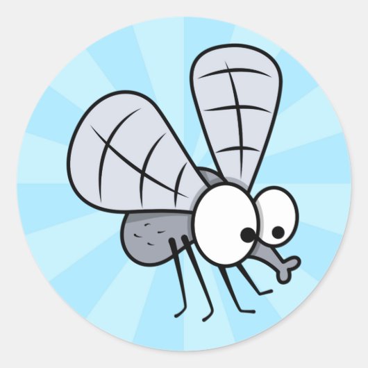 Schattigee Cartoon House Fly Ronde Sticker (Voorkant)