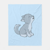 Schattigee Cartoon Howling Wolf Pup Blauw Fleece Deken (Voorkant)