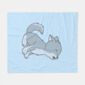 Schattigee Cartoon Howling Wolf Pup Blauw Fleece Deken (Voorkant (Horizontaal))