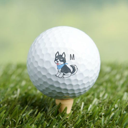 Schattigee Cartoon Husky Puppy Dog Monogram Initia Golfballen (Insitu Shirt)