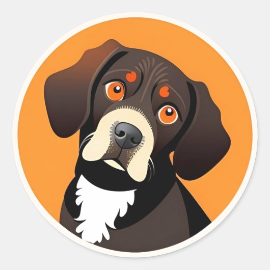 Schattigee Cartoon Illustratie van een Puppy Ronde Sticker (Voorkant)