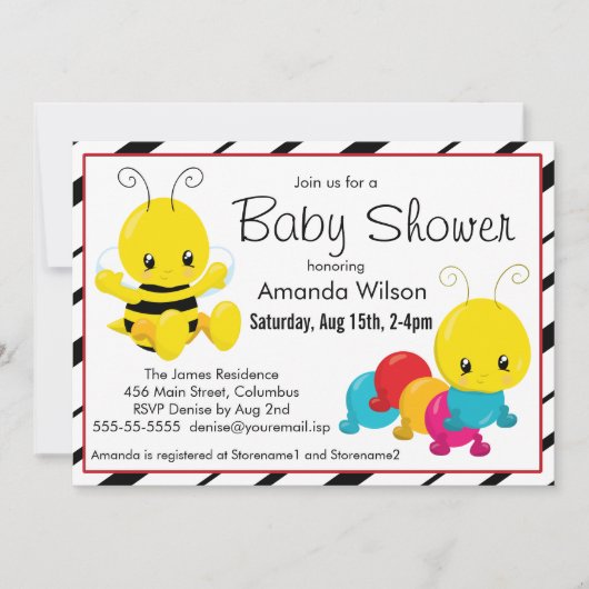 Schattigee Cartoon Insecten Baby shower Kaart (Voorkant)