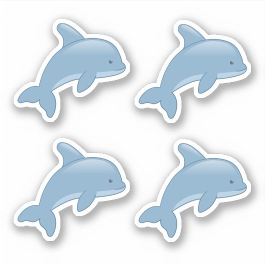 Schattigee Cartoon Jumping Dolfijn, Set van 4 Sticker (Voorkant)