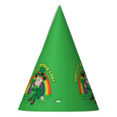 Schattigee cartoon kabouter met klaverblad en rege feesthoedjes (Links)