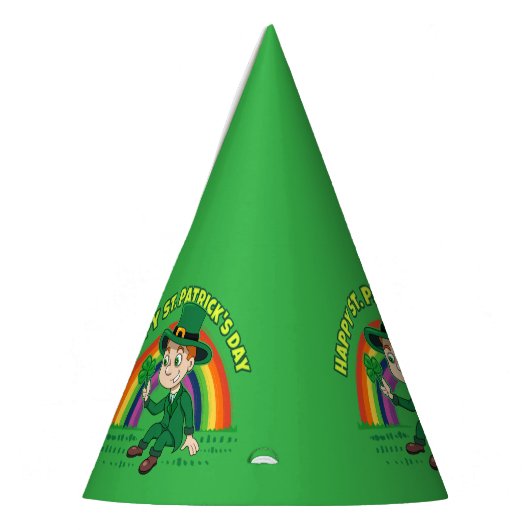 Schattigee cartoon kabouter met klaverblad en rege feesthoedjes (Links)