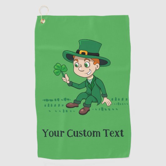 Schattigee cartoon kabouter met klaverblad en rege golfhanddoek (Voorkant)