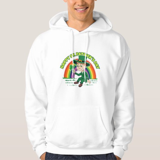 Schattigee cartoon kabouter met klaverblad en rege hoodie (Voorkant)