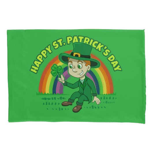 Schattigee cartoon kabouter met klaverblad en rege kussensloop (Voorkant)