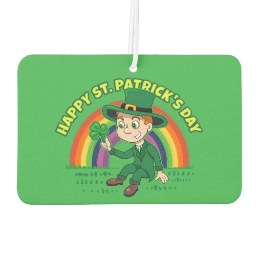 Schattigee cartoon kabouter met klaverblad en rege luchtverfrisser (Achterkant)