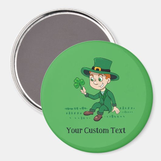 Schattigee cartoon kabouter met klaverblad en rege magneet (Voorkant / Achterkant)