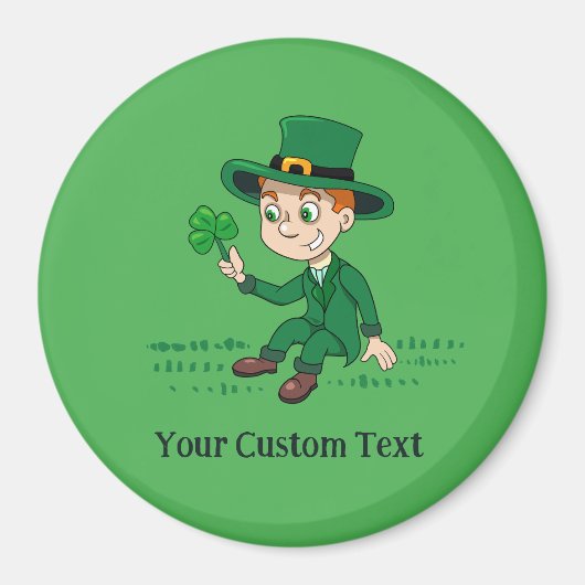 Schattigee cartoon kabouter met klaverblad en rege magneet (Voorkant)