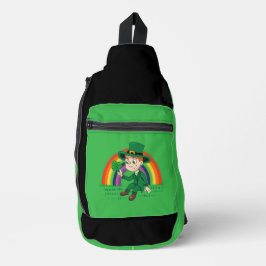 Schattigee cartoon kabouter met klaverblad en rege sling bag
