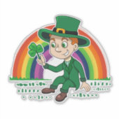 Schattigee cartoon kabouter met klaverblad en rege sticker (Voorkant)