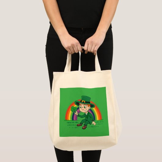 Schattigee cartoon kabouter met klaverblad en rege tote bag (Voorkant (product))