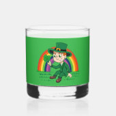 Schattigee cartoon kabouter met klaverblad en rege whisky glas (Achterkant)