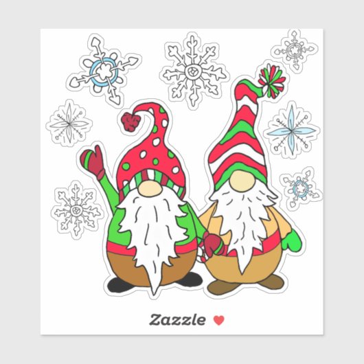 Schattigee Cartoon kabouters en sneeuwvlokken kers Sticker (Vel)