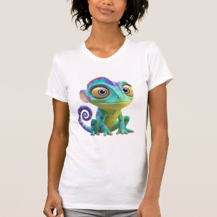 Schattigee Cartoon kameleon met grote ogen Kleur T-shirt