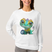 Schattigee Cartoon kameleon met grote ogen | Kleur T-shirt (Voorkant)