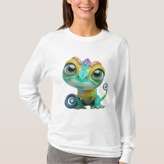 Schattigee Cartoon kameleon met grote ogen | Kleur T-shirt