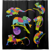 Schattigee Cartoon Kameleons Heldere kleuren op zw Douchegordijn (Voorkant)