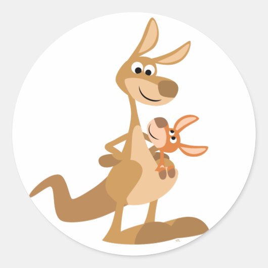 Schattigee Cartoon Kangaroo Mum en Joey Sticker (Voorkant)