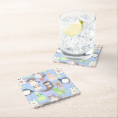 Schattigee Cartoon karakters patroon L Blue BG Kartonnen Onderzetters (Insitu)