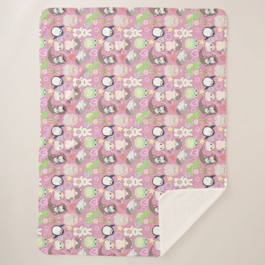 Schattigee Cartoon karakters patroon L Roze BG Sherpa Deken (Voorkant)