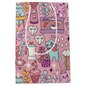Schattigee Cartoon kat Collectie op roze Medium Cadeauzakje (Voorkant)
