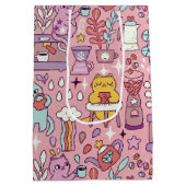 Schattigee Cartoon kat Collectie op roze Medium Cadeauzakje (Achterkant)