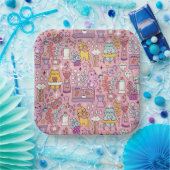 Schattigee Cartoon kat Collectie op roze Papieren Bordje (Feest)