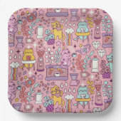 Schattigee Cartoon kat Collectie op roze Papieren Bordje (Voorkant)