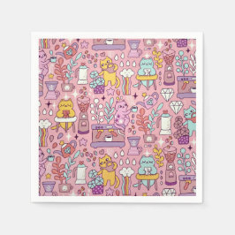 Schattigee Cartoon kat Collectie op roze Servet