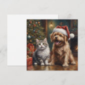 Schattigee Cartoon Kat en Hondenkerst Feestdagenkaart (Voorkant / Achterkant)