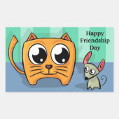 Schattigee Cartoon Kat en Muis Vriendschapsdag Rechthoekige Sticker (Voorkant)