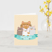 Schattigee cartoon kat familie blij moederdag kaart (Gele Bloem)