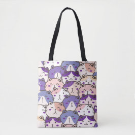 Schattigee Cartoon Kat Gezichten Patroon Canvas ta Tote Bag