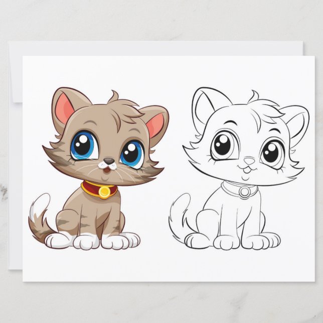 Schattigee Cartoon kat kleurplaat (Voorkant)
