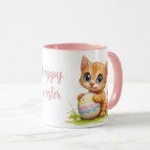 Schattigee Cartoon Kat Knuffelen Paaseieren Mok (Voorkant rechts)