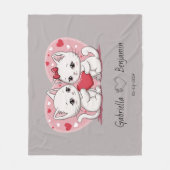 Schattigee Cartoon Kat Liefhebbers Hart Valentijn' Fleece Deken (Voorkant)