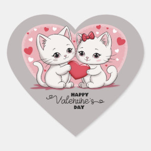 Schattigee Cartoon Kat Liefhebbers Hart Valentijn' Sticker