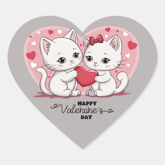 Schattigee Cartoon Kat Liefhebbers Hart Valentijn' Sticker (Voorkant)