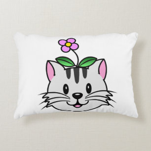 Schattigee Cartoon Kat met een Bloem op Zijn Hoofd Accent Kussen