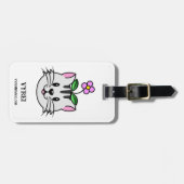 Schattigee Cartoon Kat met een Bloem op Zijn Hoofd Bagagelabel (Voorkant horizontaal)